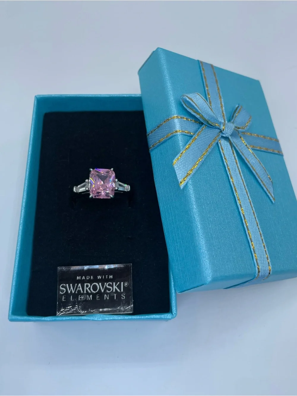 Swarovski Crystals Elements Pink Crystal Solitaire Glam Cocktail Ring Sz 8